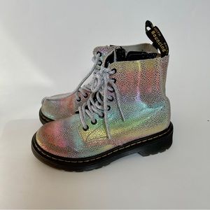 Girls Dr Martens lace-up holographic boots